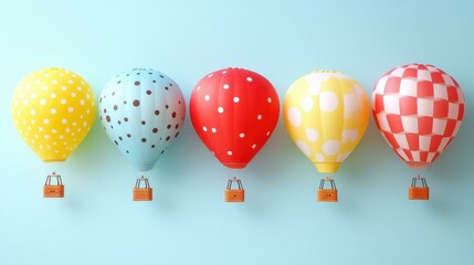 Sky Balloons. Colorful hot air balloons in pastel sky, travel adventur