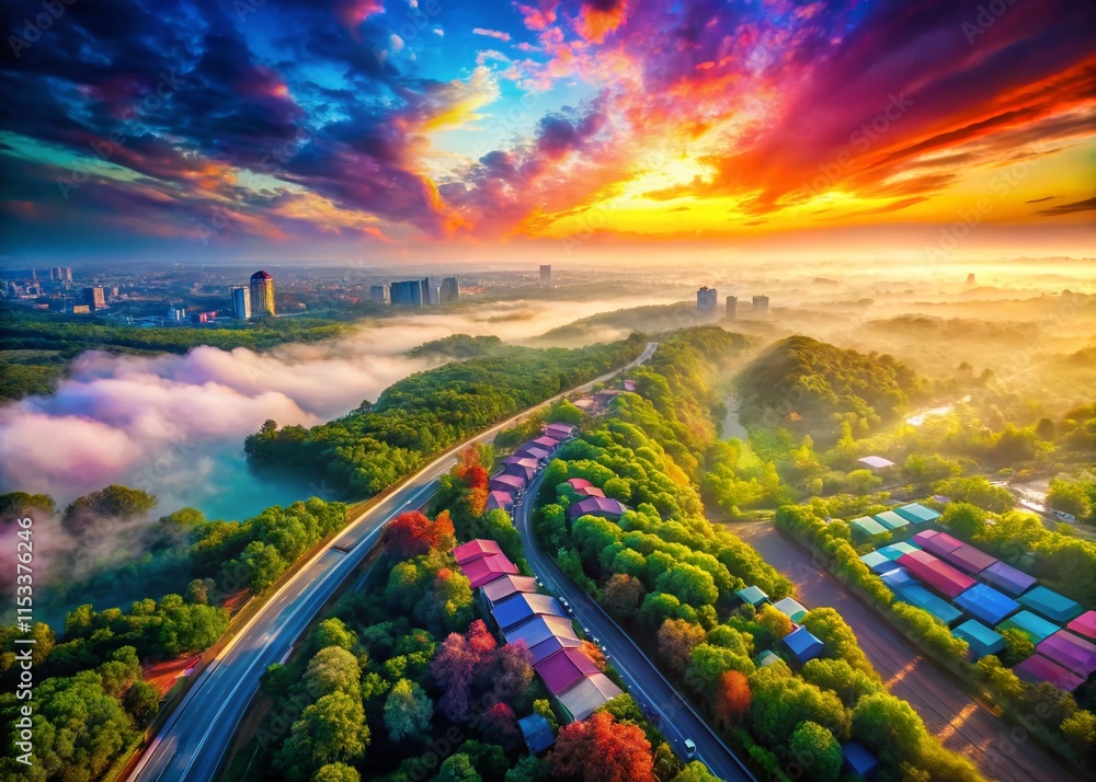 Poster abstract gradient layers: smooth overlapping aerial drone photography