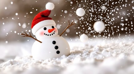 Obraz premium Joyful Snowman in Winter Wonderland Christmas Snow Holiday
