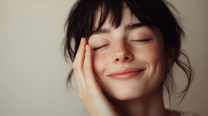 Fototapeta premium Portrait of a smiling woman with her hands on her face