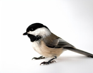 chickadee in the white background studio shot
