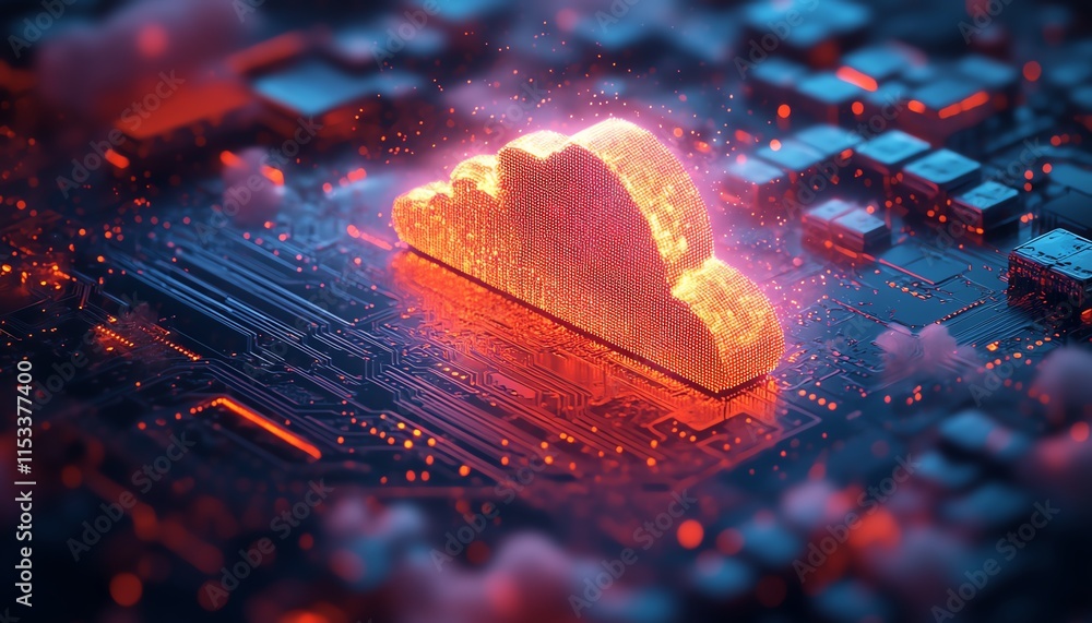 Aufkleber a circuit board with radiant glowing light, representing the cloud computing concept, data storage, 