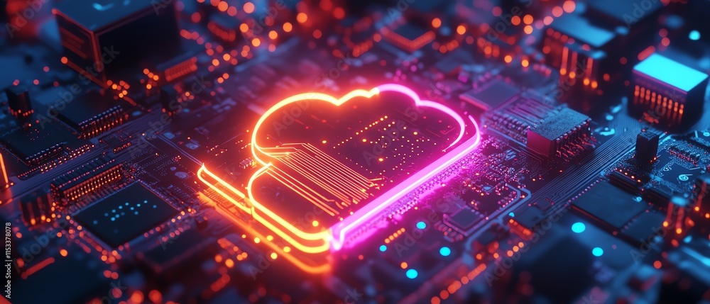 Aufkleber a glowing circuit board with cloud computing icons, symbolizing the future of digital storage, data 