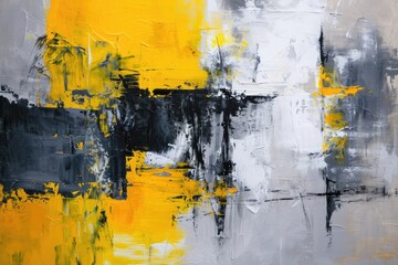 Fototapeta premium Modern Grey and Yellow Abstract Art Painting on Square Canvas. Contemporary Artwork for Wall Decor
