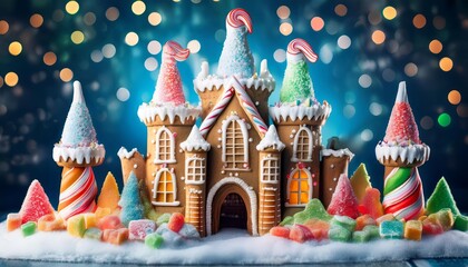 Obraz premium Whimsical Gingerbread Castle: A Sweet Holiday Masterpiece