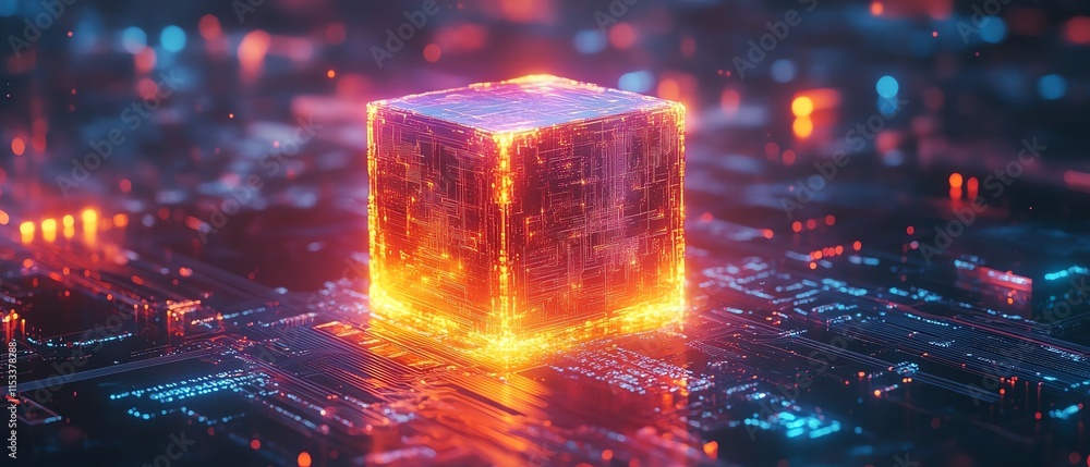 Aufkleber a glowing cube on a digital circuit board, symbolizing ai, technology, and data processing, with vib