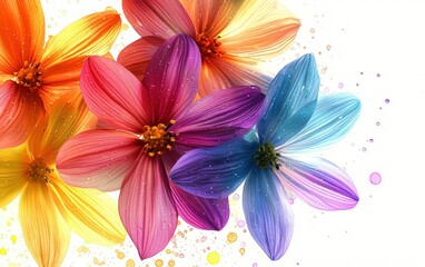 Fototapeta premium A vibrant bouquet of fresh spring flowers with pastel petals arranged dynamically, isolated on a bright white background