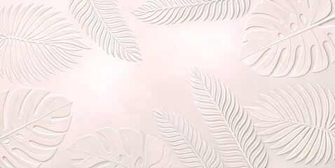 Fototapeta premium Stylish embossed wallpaper with tropical leaf design on soft pink background for interior decor