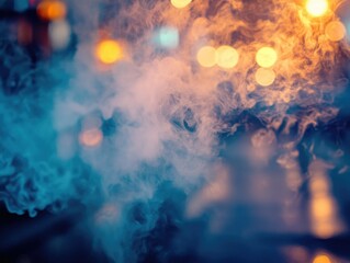 Smoke Fog Streaks Through City Street at Night