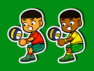 Cute Volleyball Player Doodle Sticker Illustration