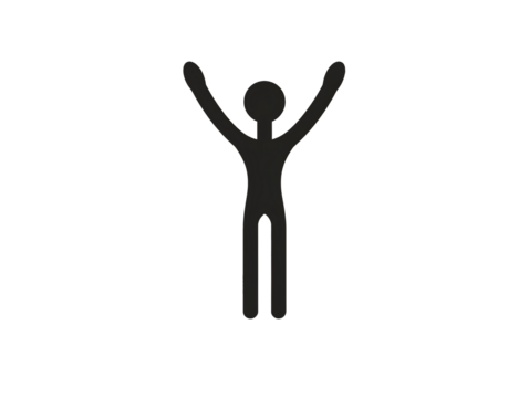 a black figure with arms up