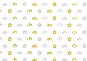 松竹梅のシームレスパターン　金　銀　背景　正月　縁起物