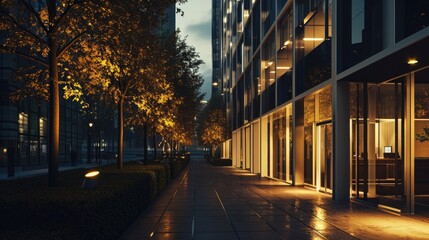 Obraz premium Modern Urban Nightlife: 3D Exterior of Contemporary Business Building Design