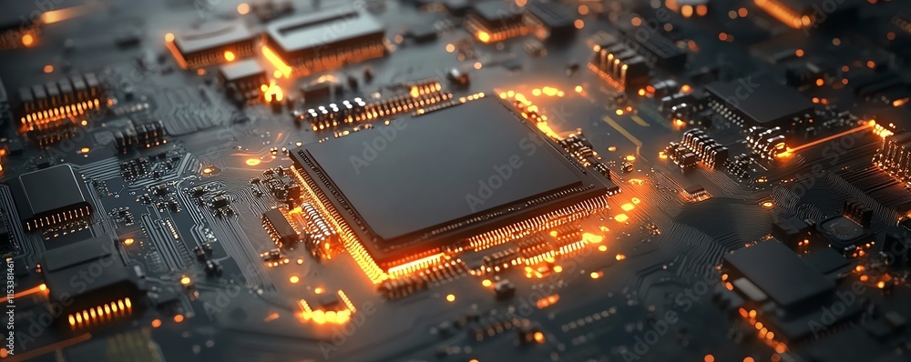 Poster circuit board with glowing light and cloud computing concept, representing digital technology, data 