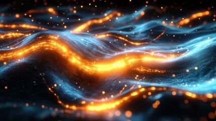 Neon Ripples. Glowing orange blue waves abstract digital futuristic te