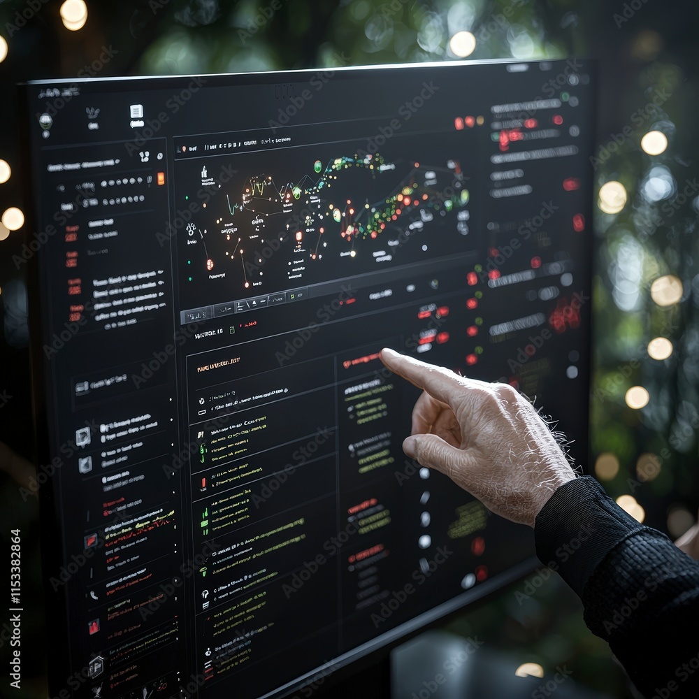 Poster data analyst reviewing digital dashboard business intelligence kpi metrics