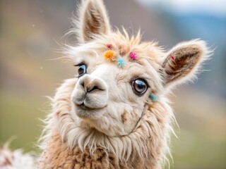 Obraz premium Adorable Childish Llama Illustration: Cute Cartoon Alpaca Portrait for Kids