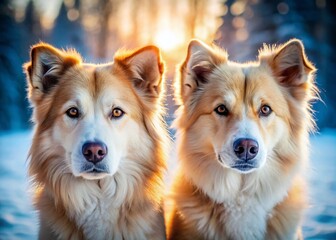 Adorable Dogs in Snowy Winter Wonderland: Macro Photography