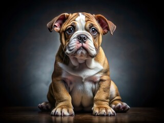 Obraz premium Adorable English Bulldog Puppy Paw Up, Low Light Photography Stock Photo