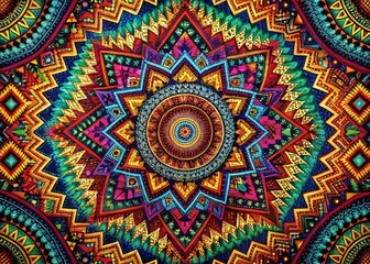 Surreal Geometric Ethnic Tribal Pattern Background: Vibrant Abstract Art