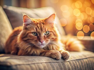 Adorable Ginger Kitten Napping on Sofa - Tilt-Shift Photo