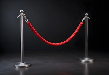 Fototapeta premium A red rope barrier with metal stanchions on a dark background
