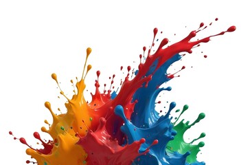 Colorful abstract paint splatter with vibrant hues of red, orange, blue, and green