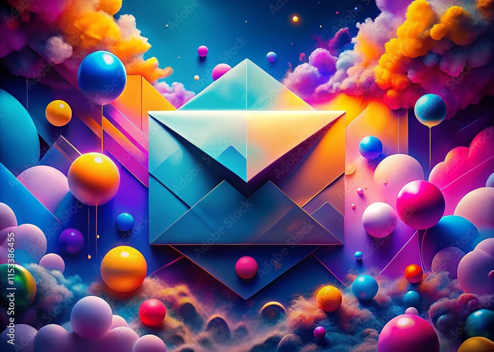Poster surreal modern envelope design: abstract paper textures & floating elements