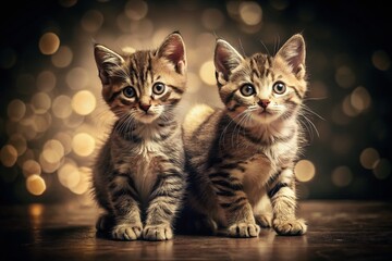 Adorable Vintage Kittens on Black Background - Classic Pet Photography