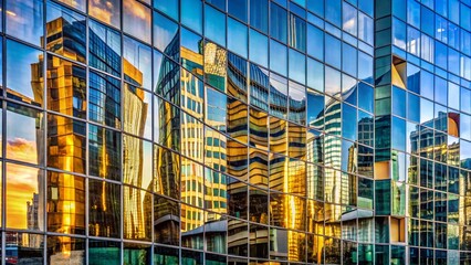 Fototapeta premium Surreal Modern Glass Facade Building Architecture - Futuristic Cityscape
