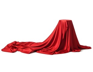 A red satin cloth draped over an unseen object, creating a dramatic and mysterious composition