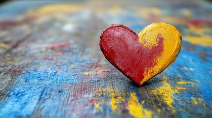 Fototapeta premium Painted heart on colorful wood.