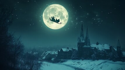 Fototapeta premium Starry Christmas Night Illuminating a Quiet Snow-Covered Town 