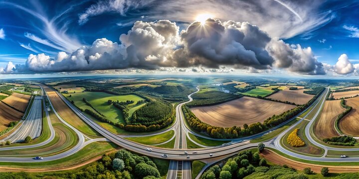 Aerial Double Exposure: Autobahn A61, Alzey, Germany - Abstract Highway Landscape