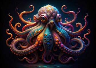 Obraz premium Surreal Octopus Isolated: Psychedelic Underwater Creature for T-Shirt Design
