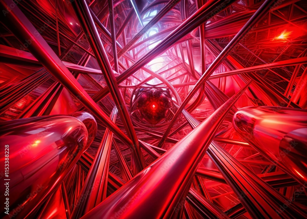 Poster surreal red abstract background with dynamic lines - stock photo