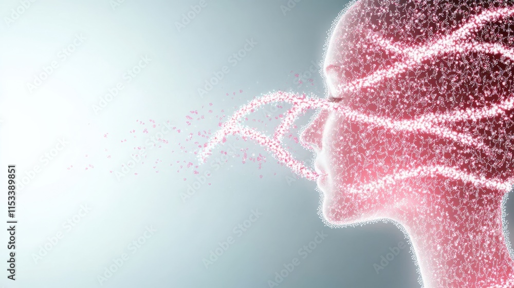 Poster self development wellness concept. digital representation of a woman's profile with flowing particle