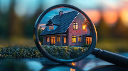 looking for a new home to buy. market for rental dwellings. a magnifying glass close to a house. made with -