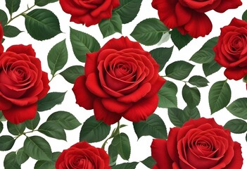 Three large, vibrant red roses with lush, velvety petals against a plain white background