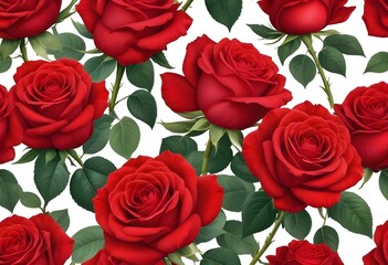 Three large, vibrant red roses with lush, velvety petals against a plain white background