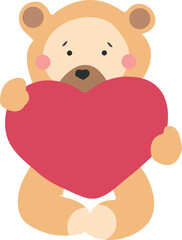 Cute teddy bear hugging the heart 