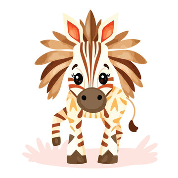 recommend clip art: Watercolor vector of a cartoon zebra animation, isolated on a white background, zebra animation