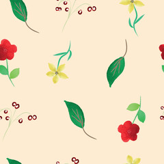 Cute pattern with watercolor flowers and leaves on a background