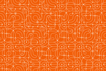 Seamless pattern, network of curved and straight lines. Truchet tiling. Creative coding computational design.