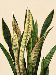 Sharp Leaves of Snake Plant Illustration