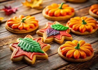 Thanksgiving Frosted Sugar Cookies: Rustic Documentary Style Photo