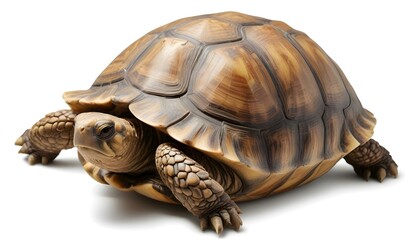 Obraz premium A close-up image of a brown and tan tortoise with a textured shell