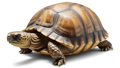 Fototapeta premium A close-up image of a brown and tan tortoise with a textured shell