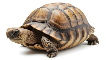 Obraz premium A close-up image of a brown and tan tortoise with a textured shell