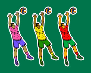 Volleyball Player Doodle Sticker Illustration